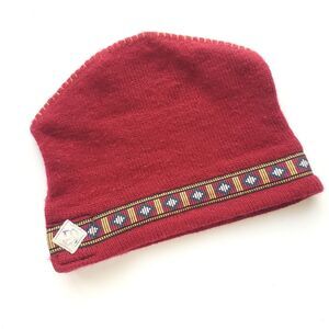 Vintage Merkley Headgear Red Wool Knit Winter Hat Toque Beanie Snowboard Canada